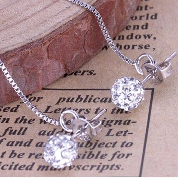 *925 Sterling Silver Diamond Ball Chain Earrings - Picture 10 of 10